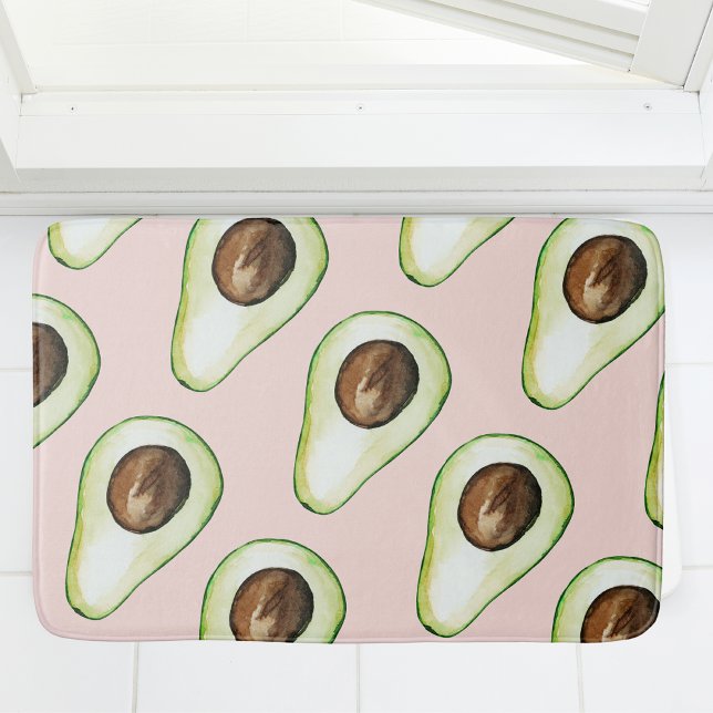 Modern Pastel Pink And Green Avocado Pattern Bath Mat (Creator Uploaded)