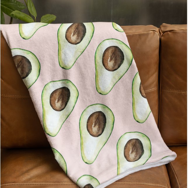 Modern Pastel Pink And Green Avocado Pattern Fleece Blanket (Creator Uploaded)