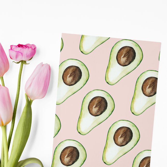 Modern Pastel Pink And Green Avocado Pattern Holiday Card (Creator Uploaded)