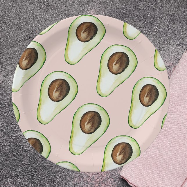 Modern Pastel Pink And Green Avocado Pattern Paper Plate (Creator Uploaded)