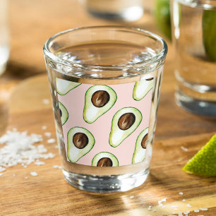 Modern Pastel Pink And Green Avocado Pattern Shot Glass