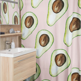 Modern Pastel Pink And Green Avocado Pattern Shower Curtain