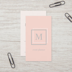 Modern Pastel Pink And Grey Monogram  Business Card