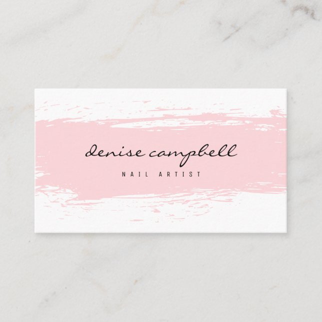 Modern pastel pink and white abstract brushstroke business card (Front)