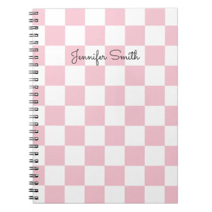 Modern Pastel Pink and White Chequered Notebook