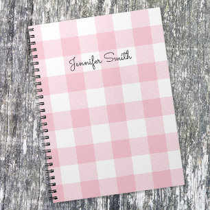 Modern Pastel Pink and White Gingham Check Notebook