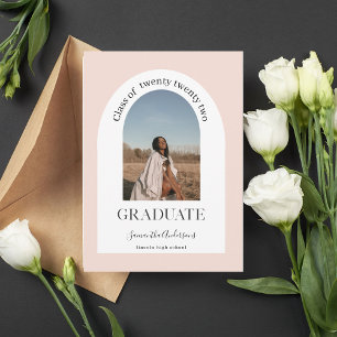 Modern Pastel Pink Arch Photo Graduate Invitation