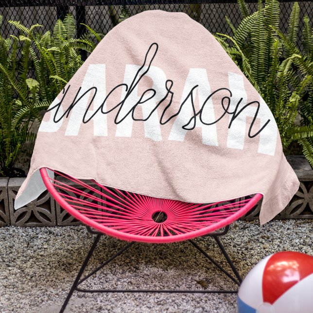 Modern Pastel Pink Beauty Personalised You Name Beach Towel (Creator Uploaded)