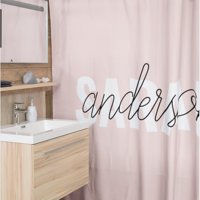 Modern Pastel Pink Beauty Personalised You Name Shower Curtain (Creator Uploaded)