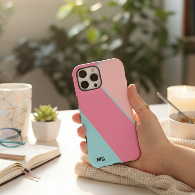 Modern Pastel Pink & Blue Abstract Monogrammed  Case-Mate iPhone Case (Creator Uploaded)