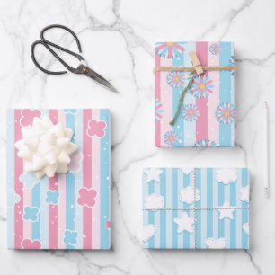 Modern Pastel Pink Blue Baby Shower Wrapping Paper Sheet
