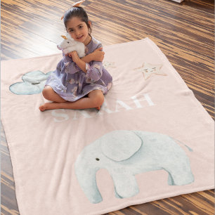 Modern Pastel Pink & Blue Child Name Fleece Blanket