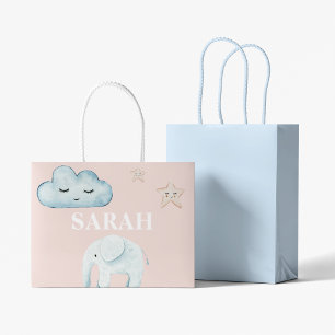 Modern Pastel Pink & Blue Child Name Large Gift Bag