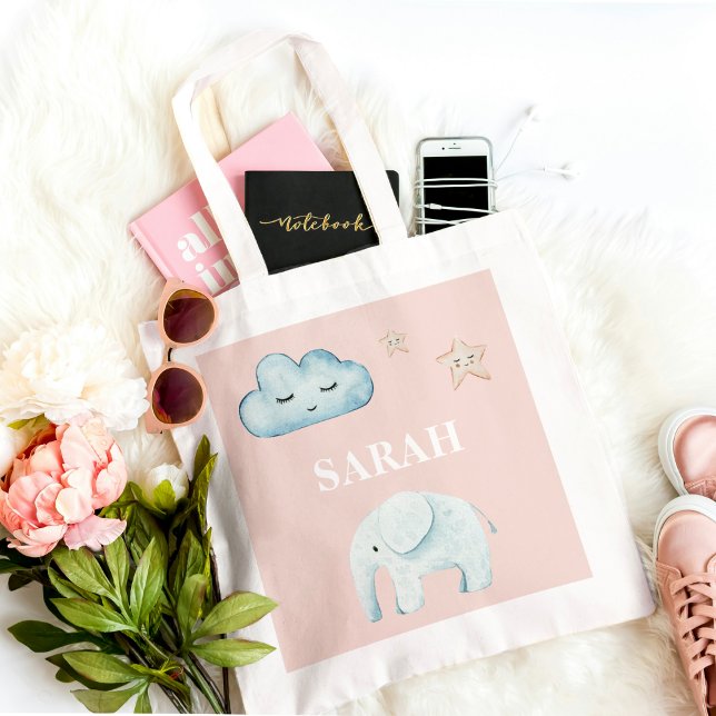 Modern Pastel Pink & Blue Child Name Tote Bag (Creator Uploaded)