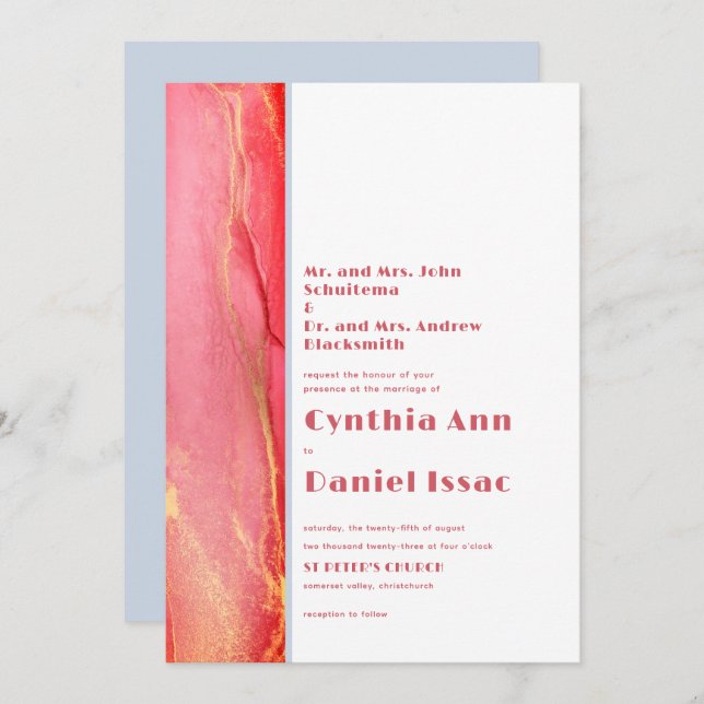 Modern Pastel Pink Blue Wedding Invitation (Front/Back)
