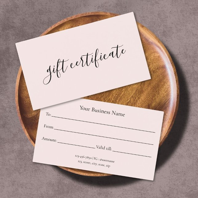 Modern pastel pink business gift certificate (Creator Uploaded)