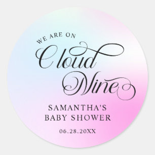 Modern Pastel Pink Cloud Nine Baby Shower Classic Round Sticker