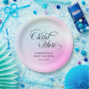 Modern Pastel  Pink Cloud Nine Baby Shower Paper Plate