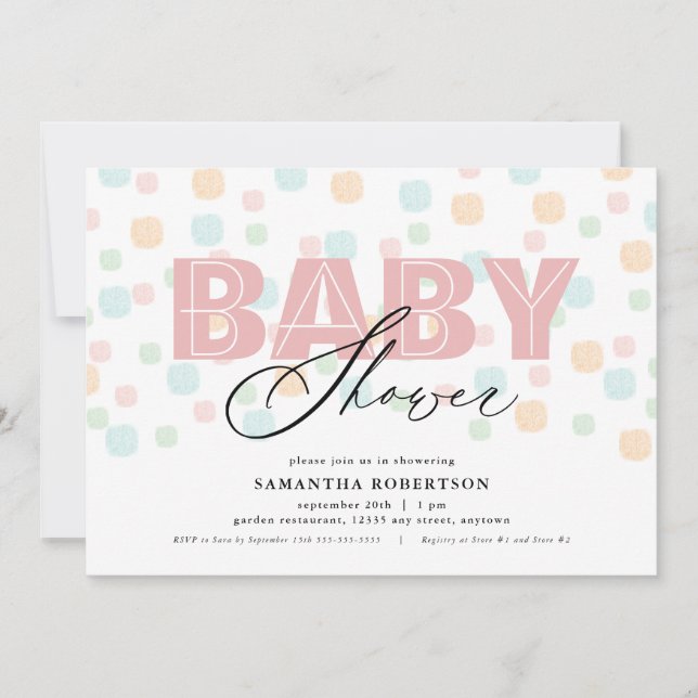 Modern Pastel Pink Dots Baby Shower (Front)