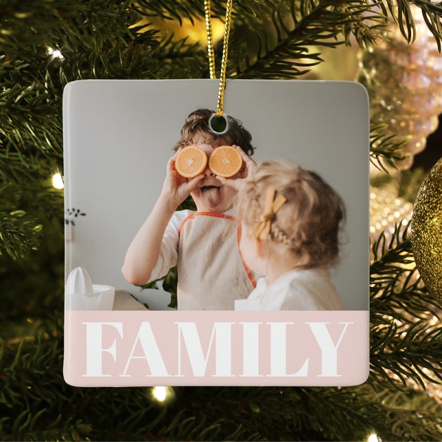 Modern Pastel Pink Family Photo Gift Ceramic Ornament (Creator Uploaded)