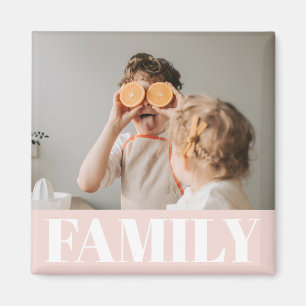 Modern Pastel Pink Family Photo Gift Magnet