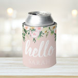 Modern Pastel Pink Flowers Hello And You Name Can Cooler<br><div class="desc">Modern Pastel Pink Flowers Hello And You Name</div>