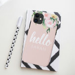 Modern Pastel Pink Flowers Hello And You Name iPhone 11 Case<br><div class="desc">Modern Pastel Pink Flowers Hello And You Name</div>