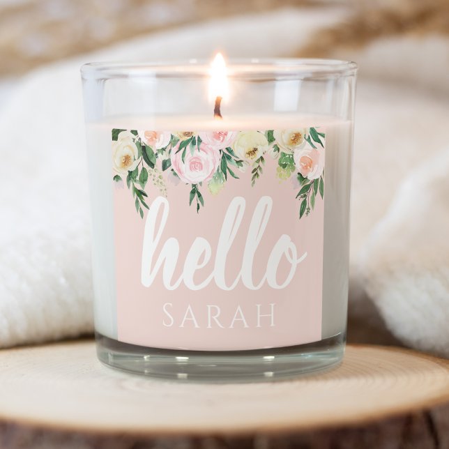 Modern Pastel Pink Flowers Hello And You Name Square Sticker (Creator Uploaded)