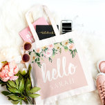 Modern Pastel Pink Flowers Hello And You Name Tote Bag<br><div class="desc">Modern Pastel Pink Flowers Hello And You Name</div>