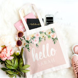 Modern Pastel Pink Flowers Hello And You Name Tote Bag<br><div class="desc">Modern Pastel Pink Flowers Hello And You Name</div>