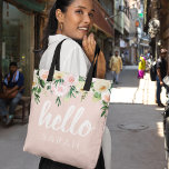 Modern Pastel Pink Flowers Hello And You Name Tote Bag<br><div class="desc">Modern Pastel Pink Flowers Hello And You Name</div>