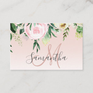 Modern Pastel Pink & Flowers With Name Business Card