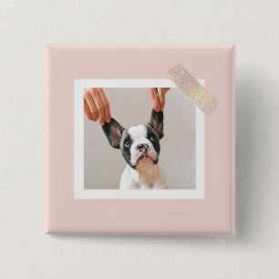 Modern Pastel Pink Frame   Personal Dog Photo 15 Cm Square Badge