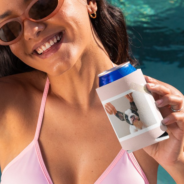 Modern Pastel Pink Frame | Personal Dog Photo Can Cooler (Creator Uploaded)