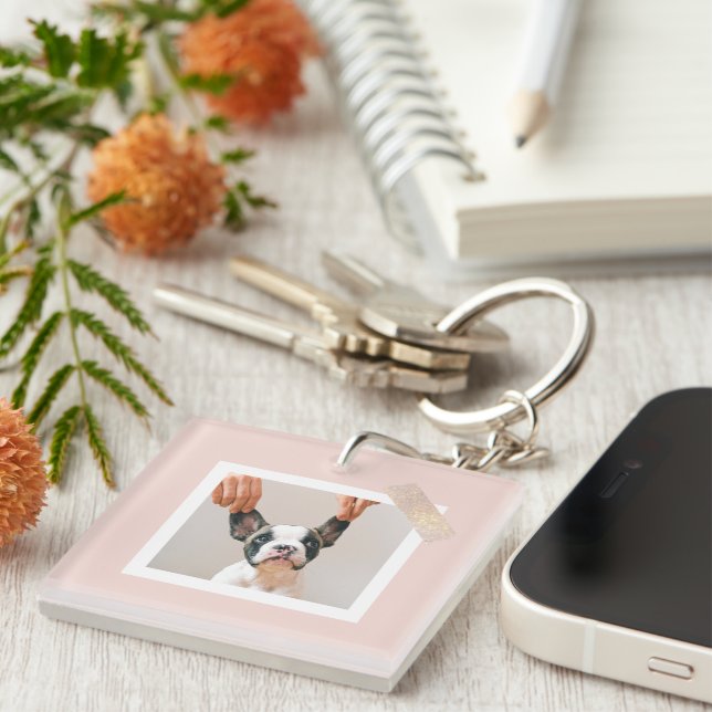 Modern Pastel Pink Frame | Personal Dog Photo Key Ring (Front Right)