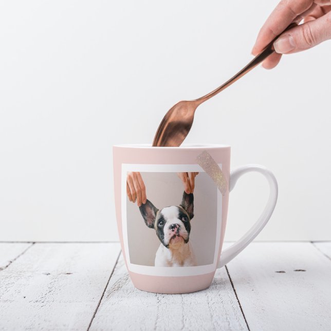 Modern Pastel Pink Frame | Personal Dog Photo Latte Mug (Creator Uploaded)