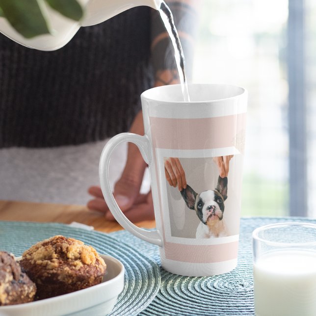 Modern Pastel Pink Frame | Personal Dog Photo Latte Mug (Creator Uploaded)