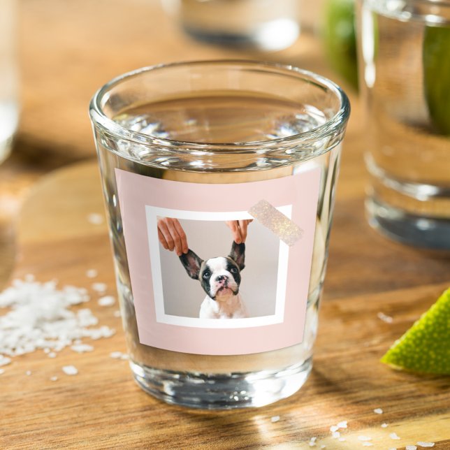 Modern Pastel Pink Frame | Personal Dog Photo Shot Glass (Creator Uploaded)