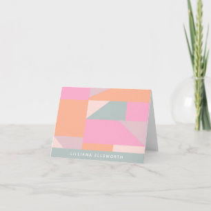 Modern Pastel Pink Geometric Personalised Name Note Card
