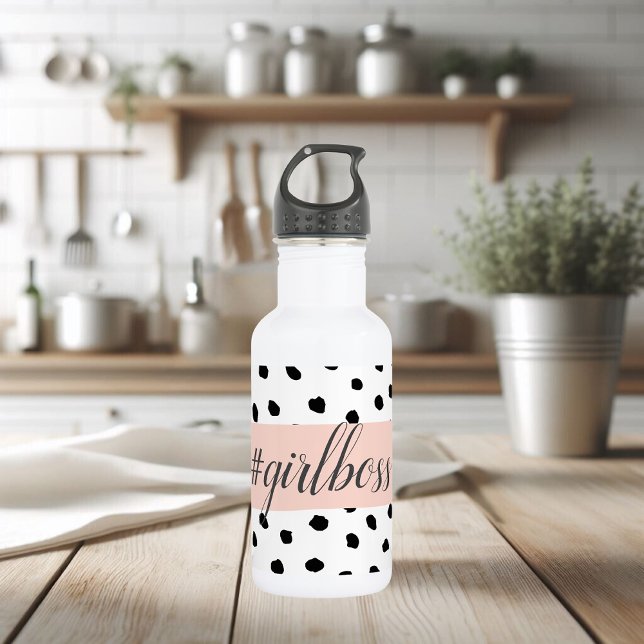 Modern Pastel Pink Girl Boss & Black Dots 532 Ml Water Bottle (Creator Uploaded)