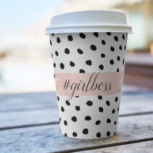 Modern Pastel Pink Girl Boss & Black Dots Paper Cups