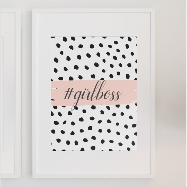 Modern Pastel Pink Girl Boss & Black Dots Poster (Creator Uploaded)