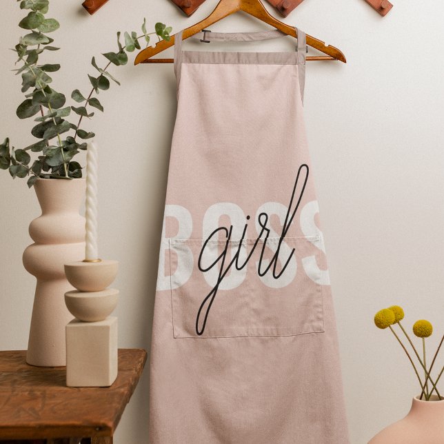 Modern Pastel Pink Girl Boss Phrase Apron (Creator Uploaded)