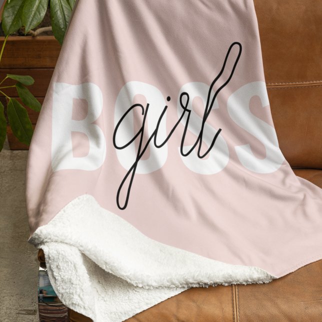 Modern Pastel Pink Girl Boss Phrase Fleece Blanket (Creator Uploaded)