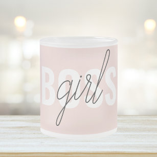 Modern Pastel Pink Girl Boss Phrase Frosted Glass Coffee Mug