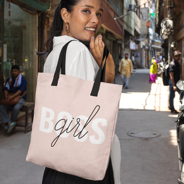 Modern Pastel Pink Girl Boss Phrase Tote Bag (Creator Uploaded)