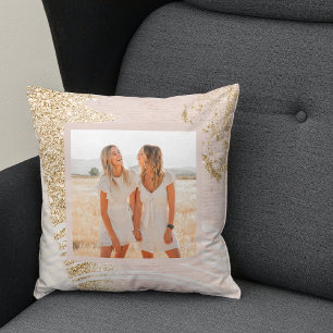 Modern Pastel Pink & Glitter Spark Photo Gift Cushion