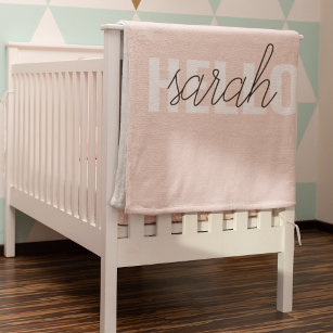 Modern Pastel Pink Hello And You Name Baby Blanket