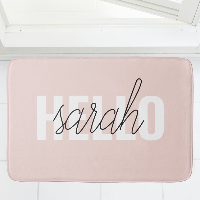Modern Pastel Pink Hello And You Name Bath Mat (Creator Uploaded)