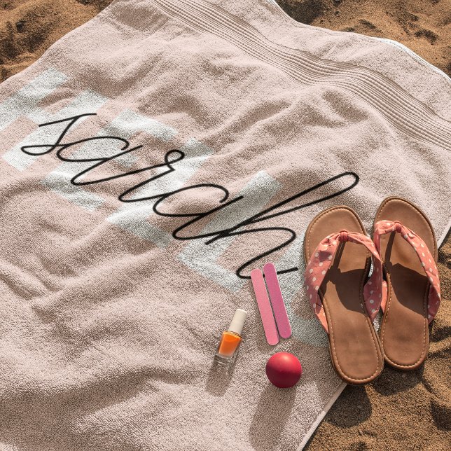 Modern Pastel Pink Hello And You Name Beach Towel (Creator Uploaded)